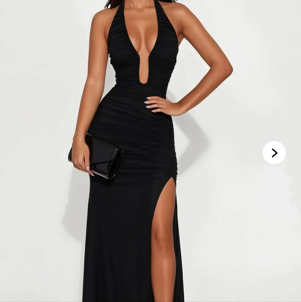 Fashion Nova Black Backless Halter Dress